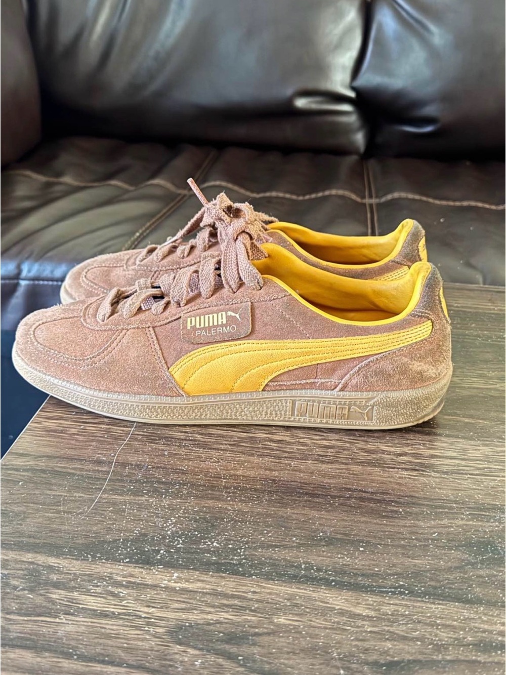 Puma Palermo Suede Sneakers in Brown and Yellow